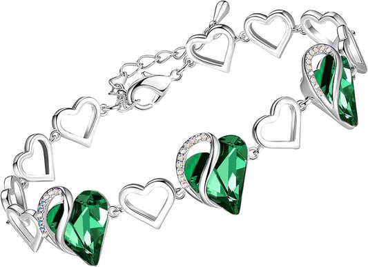 Infinity Love Heart Link Bracelets, Birthstone or Healing Stone Crystal Bracelet for Women, Silver Tone Jewelry Gifts for Her, 7-Inch Chain and 2-Inch Extender